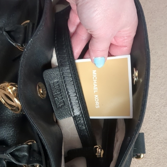 Michael Michael Kors Black Leather Handbag with Gold Accents - Picture 7 of 9